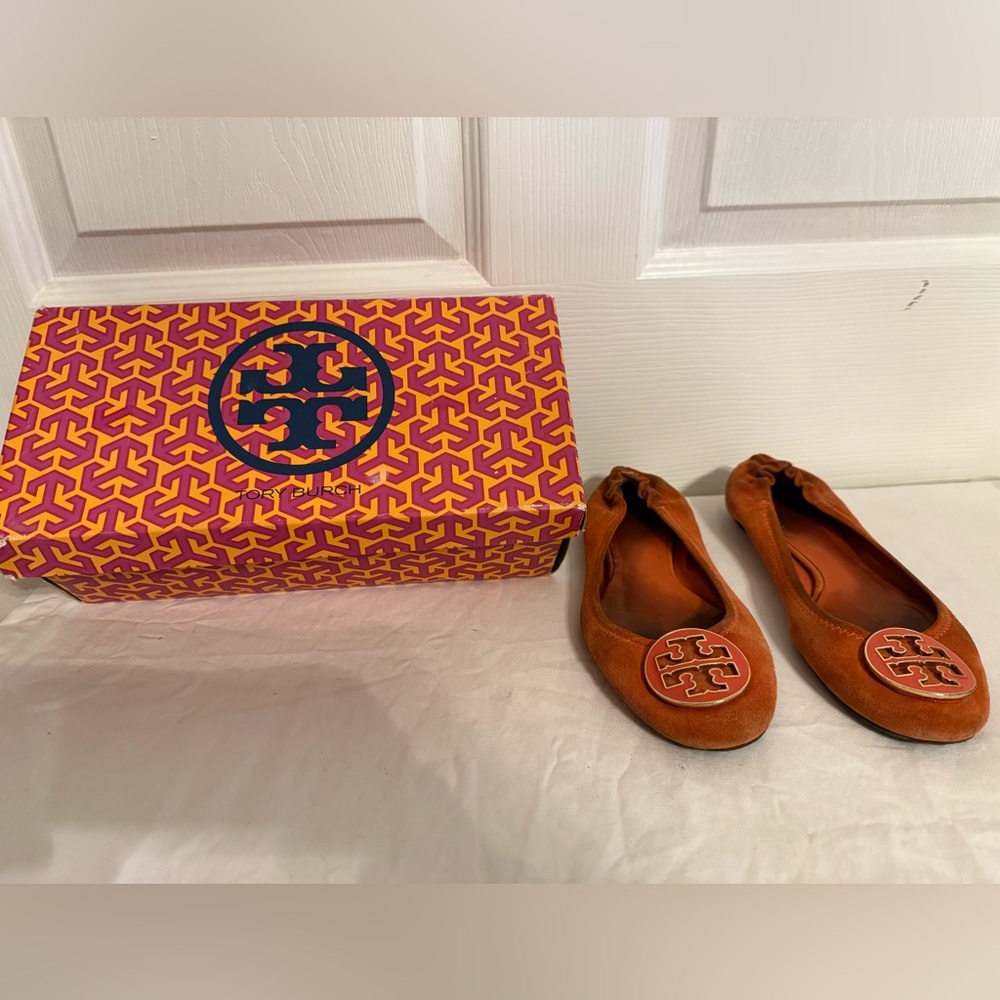 Tory Burch Women's Orange Suede Ballet Flats